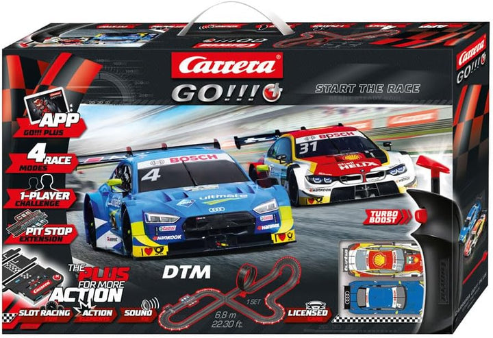 Carrera GO!!! Plus DTM Start the Race Rennbahn Set mit 6,8 m Länge | BMW M4 DTM “S. v. d. Linde” vs.