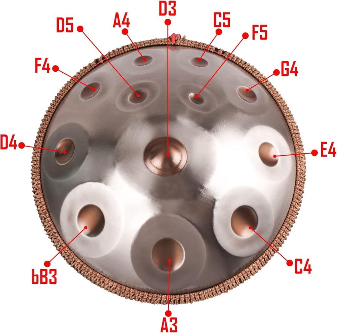 Handpan 432 HZ Fortgeschrittene, Stahltrommel 12 Töne 22 Zoll, Hand Pan in D-Moll, Hand Drum mit Dru