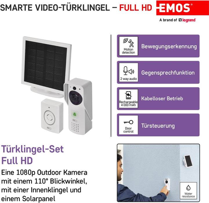 EMOS GoSmart Video-Türklingel IP-09D DC mit WiFi und App, drahtlose Smart Home Videoklingel mit 1080