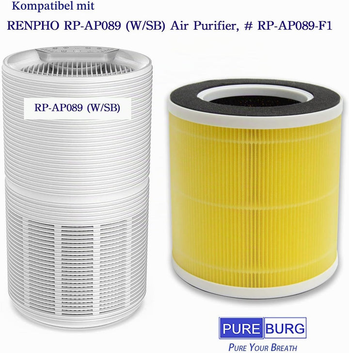 PUREBURG H13 HEPA-Filter kompatibel mit RENPHO RP-AP089 RP-AP089W/RP-AP089B Luftreiniger, Teilenumme