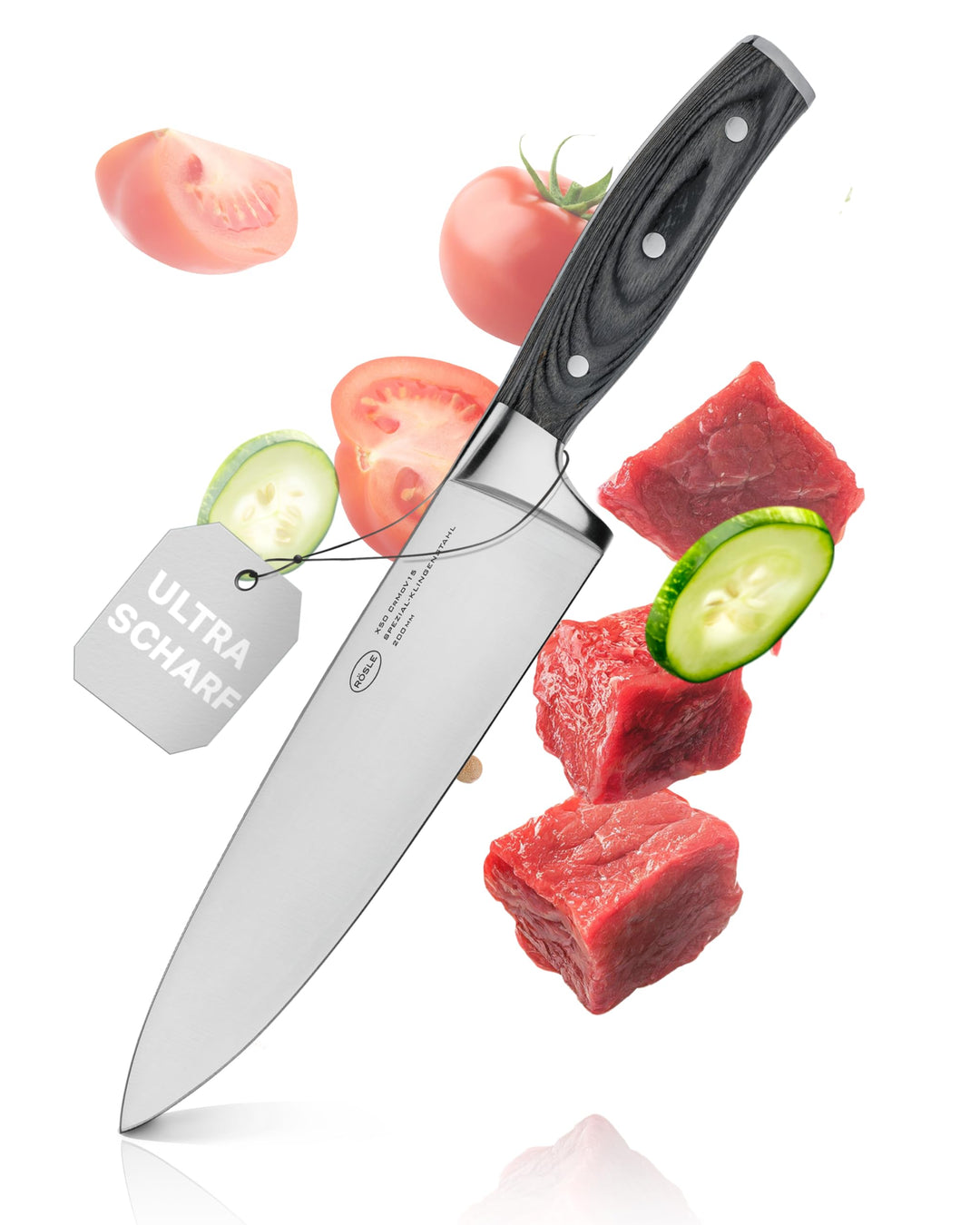 RÖSLE Kochmesser WOLFGREY 20 cm – Hochwertiges und scharfes Küchenmesser, universell einsetzbar für