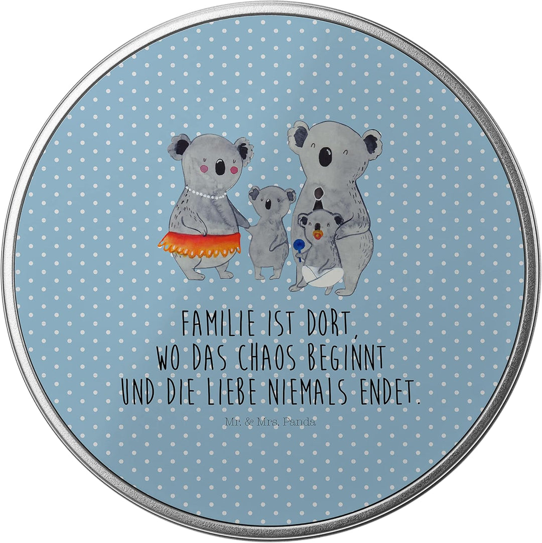 Mr. & Mrs. Panda Blechdose rund Koala Familie - Geschenk, Vorratsdosen, Metall Dose, Geschenkbox, qu