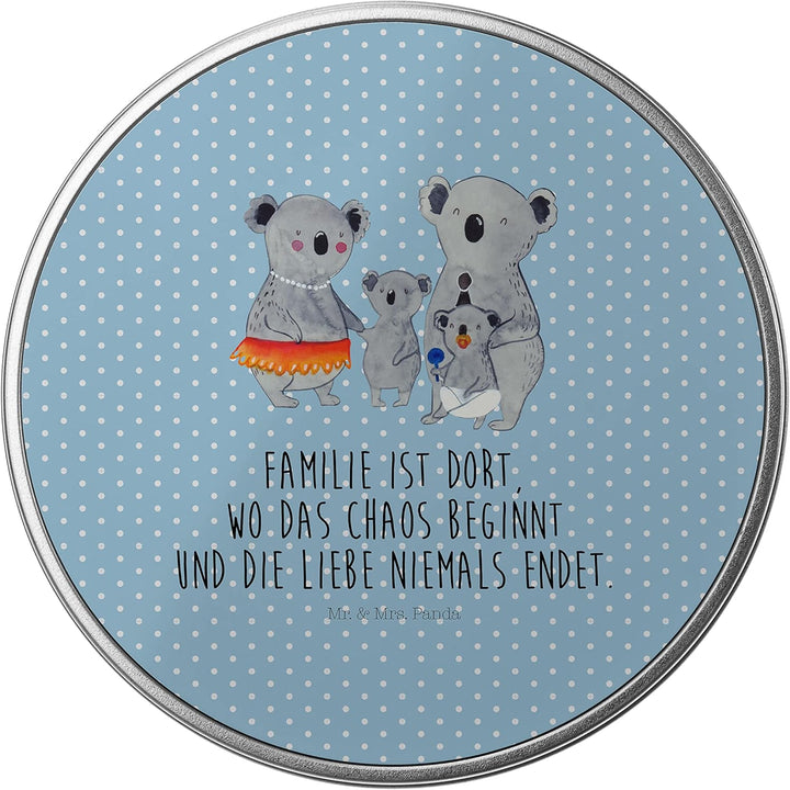 Mr. & Mrs. Panda Blechdose rund Koala Familie - Geschenk, Vorratsdosen, Metall Dose, Geschenkbox, qu