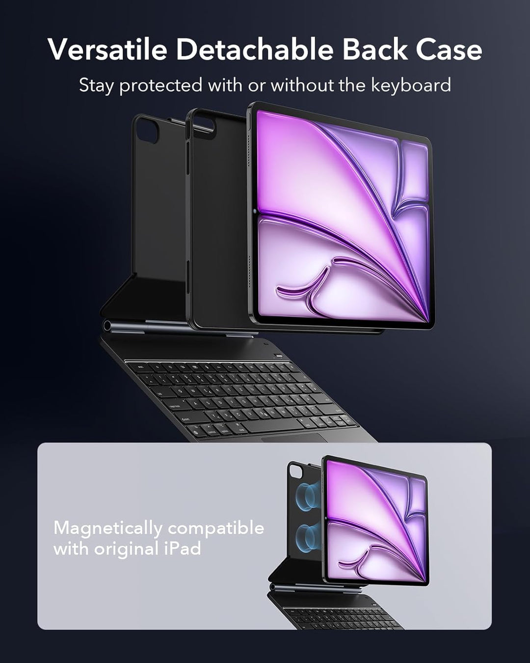 ESR iPad Air 13" (M2, 2024) Hülle mit Tastatur, iPad Air 13 Zoll Tastaturhülle mit Einzustellendem M