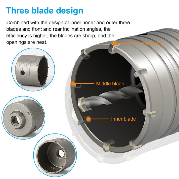 4tlg Bohrkrone Steckdose,130mm Dosenbohrer, mit 220mm SDS plus Adapter und 3 x Zentrierbohrer 110mm,