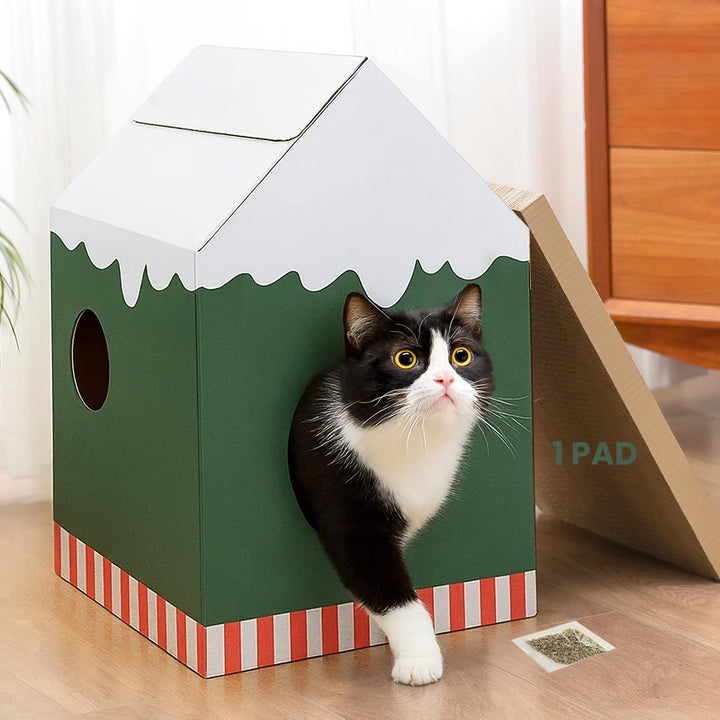 Conlun Katzenhaus mit Kratzbrett &amp; Katzenminze, Leicht zu Montieren - Kratzhöhle für Wohnungskatzen,