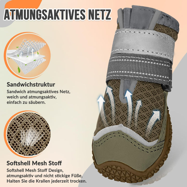 Hundeschuhe Pfotenschutz, 2 Stück atmungsaktiv Hundeschuhe mit Rutschfester Sohle und reflektierende