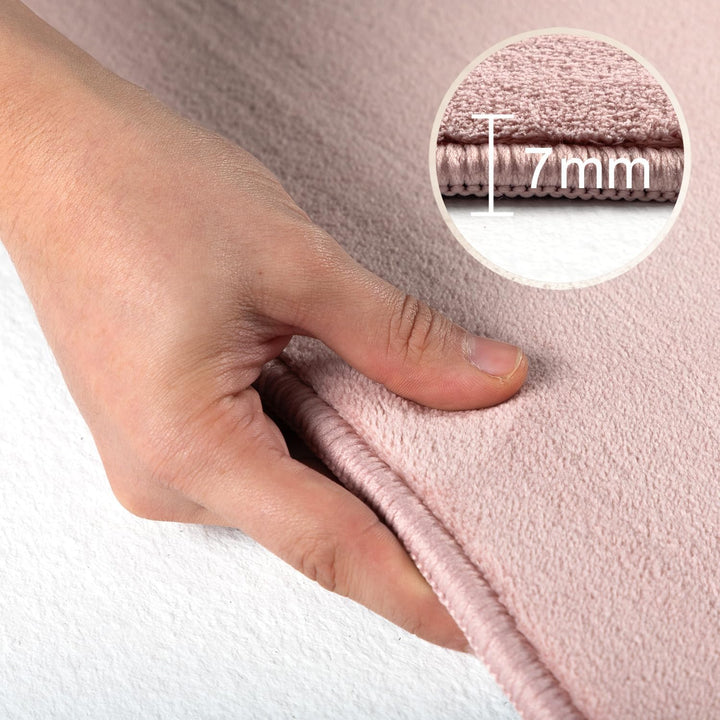 Waschbarer Teppich Wohnzimmer, Kurzflor rutschfest Flauschig Weich, Einfarbig Rosa, Felloptik, Super