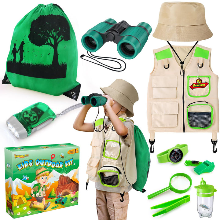 Forscherset für Kinder, Exploration Spielzeug mit Weste, Hut, Rucksack und Kindern Fernglas, Kindern