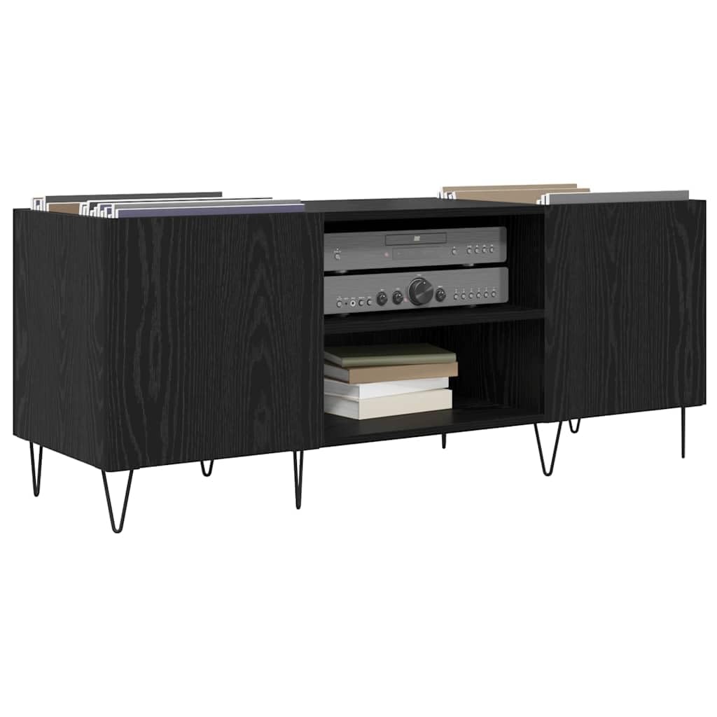 vidaXL Schallplattenschrank Schwarz Eichen-Optik 121 x 38 x 48 cm, Wohnzimmer, modernes Aufbewahrung