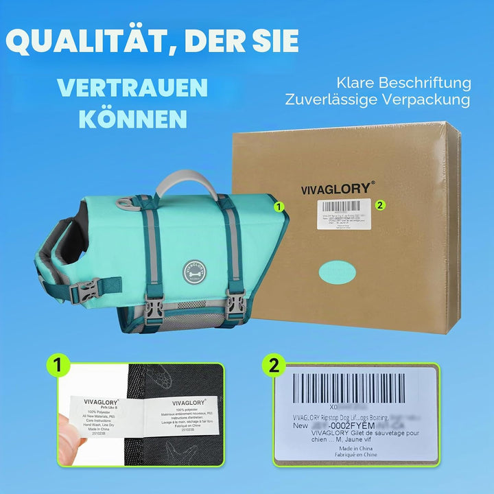 VIVAGLORY Rip Stop Schwimmweste Hund, Hundeschwimmweste, Schwimmhilfe & Auftrieb, Rettungsweste Hund