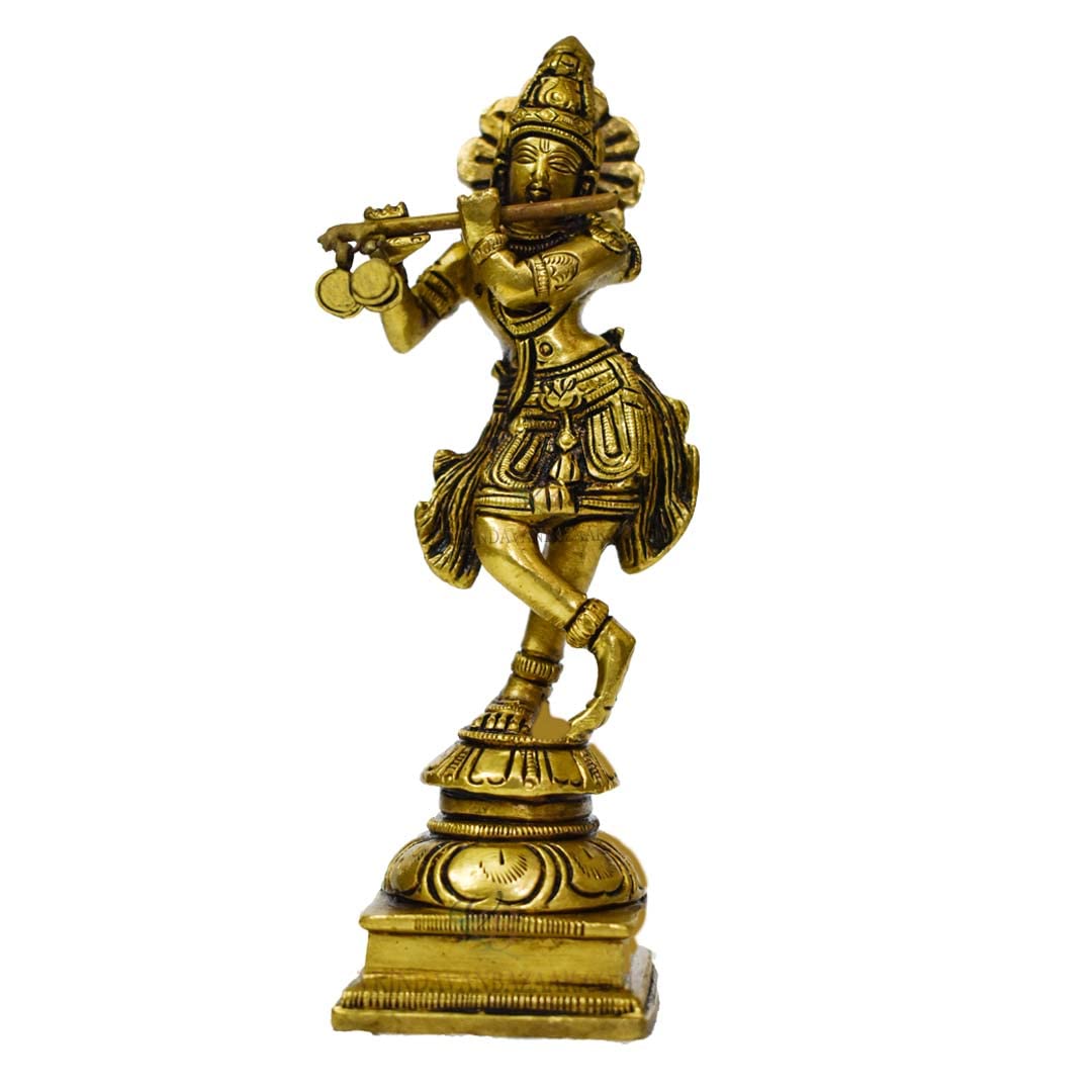 VRINDAVANBAZAAR.COM Murali Krishna Statue Idol, Messing, Höhe 15,2 cm