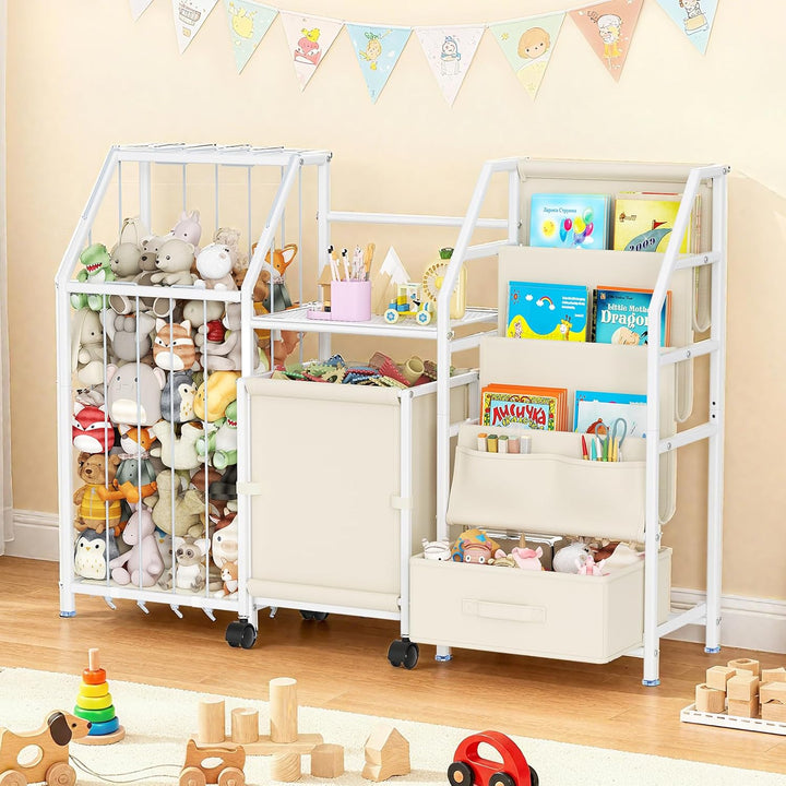 Bücherregal Kinder Mit Rollen, Spielzeugregal, Kinderzimmerregal mit 3-stöckige Aufbewahrungstasche