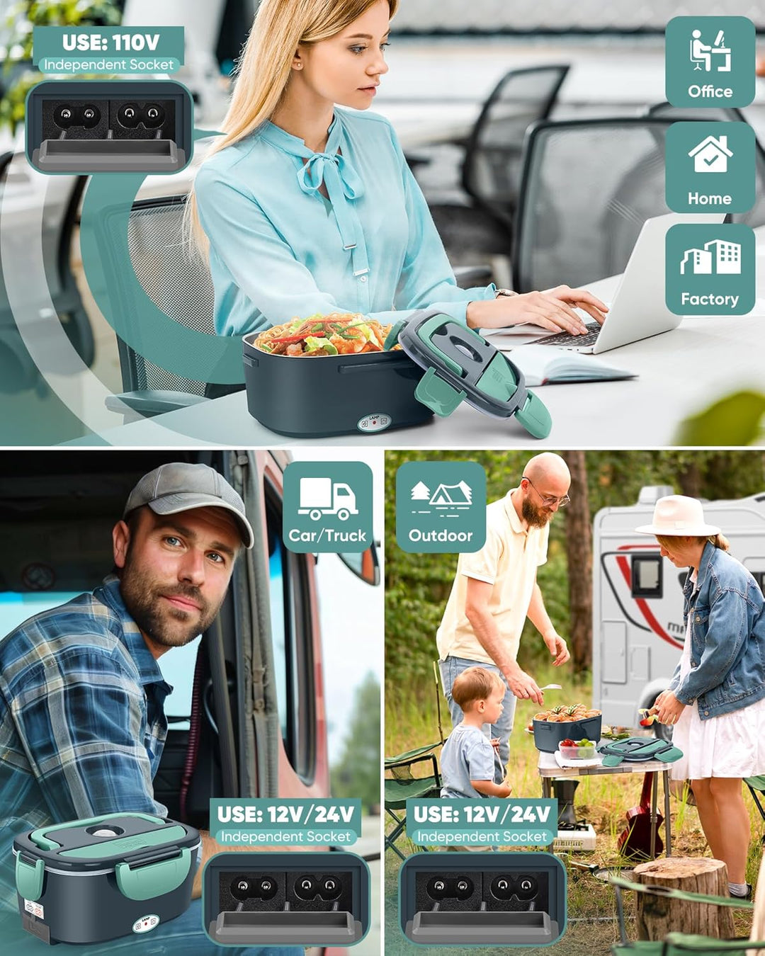 Eocolz Elektrische Lunchbox mit Speisenwärmer 80-100W, tragbarer 1,5L-Behälter mit zwei Behältern fü