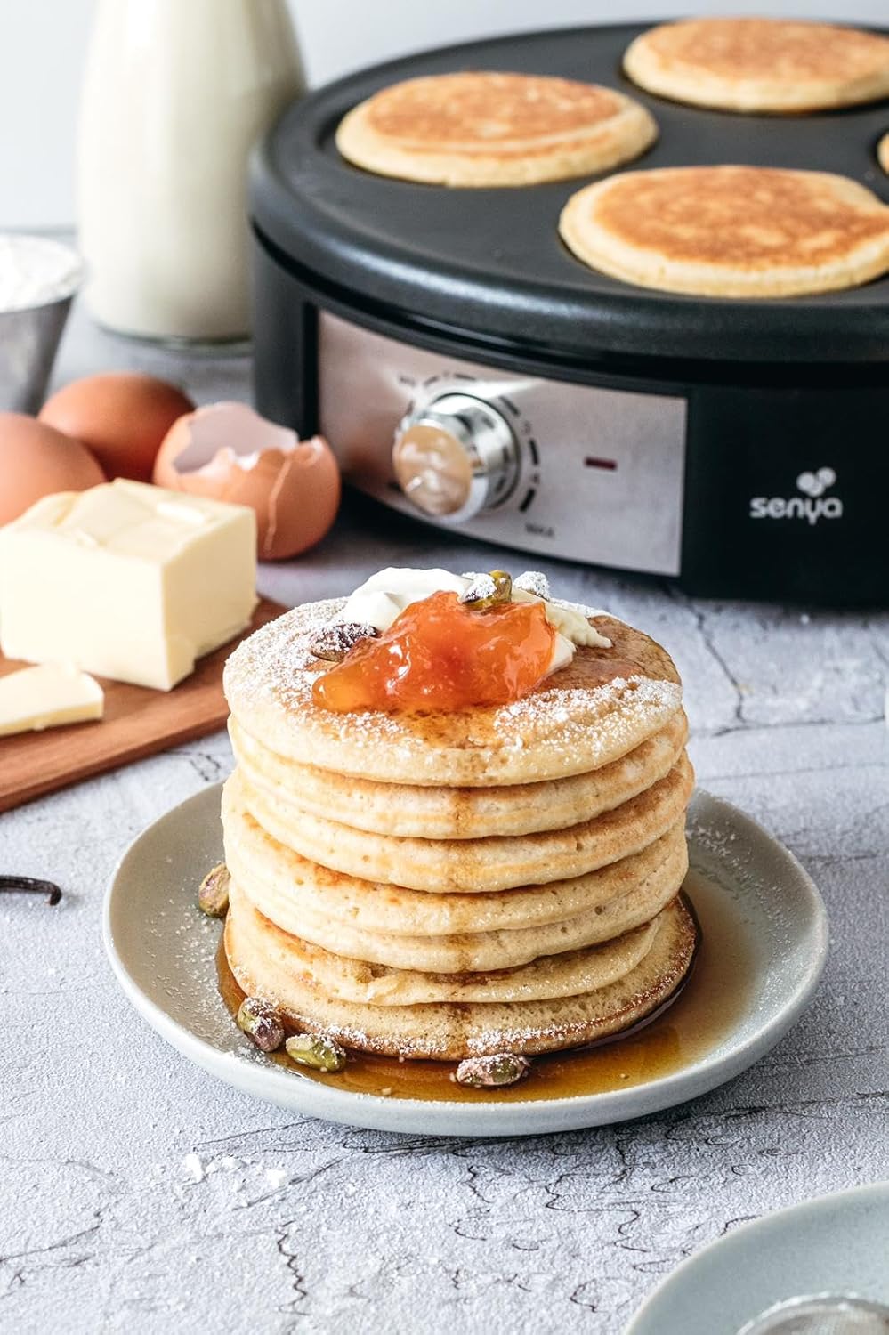 Senya SYCK-CV026 Crêpes-Pfanne, elektrisch, 2 austauschbare Platten aus Aluminiumguss, Crêpe Time, 1