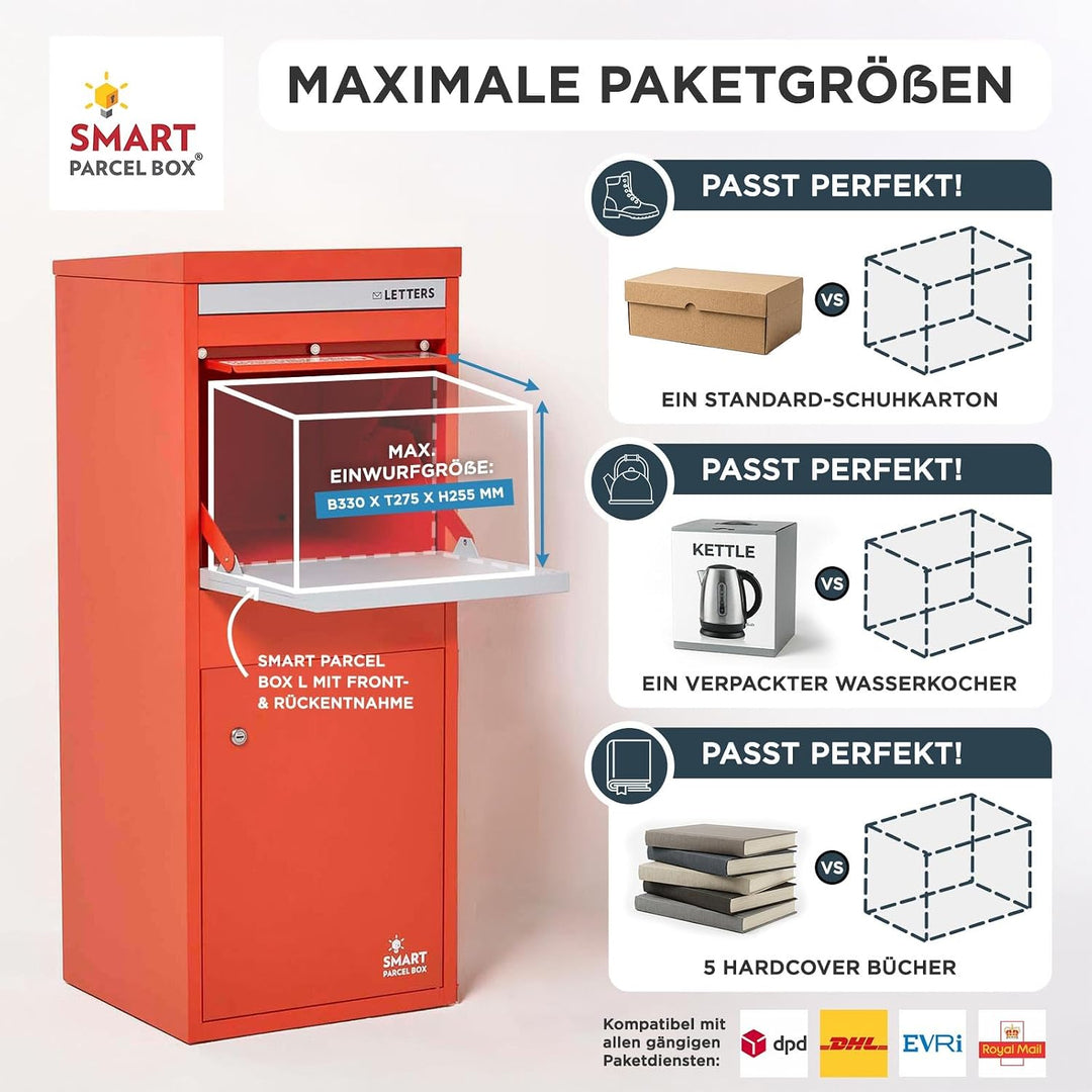 Smart Parcel Box Paketbox L - Briefkasten mit Paketfach wetterfest, rot | Paketbriefkasten, Paketbox
