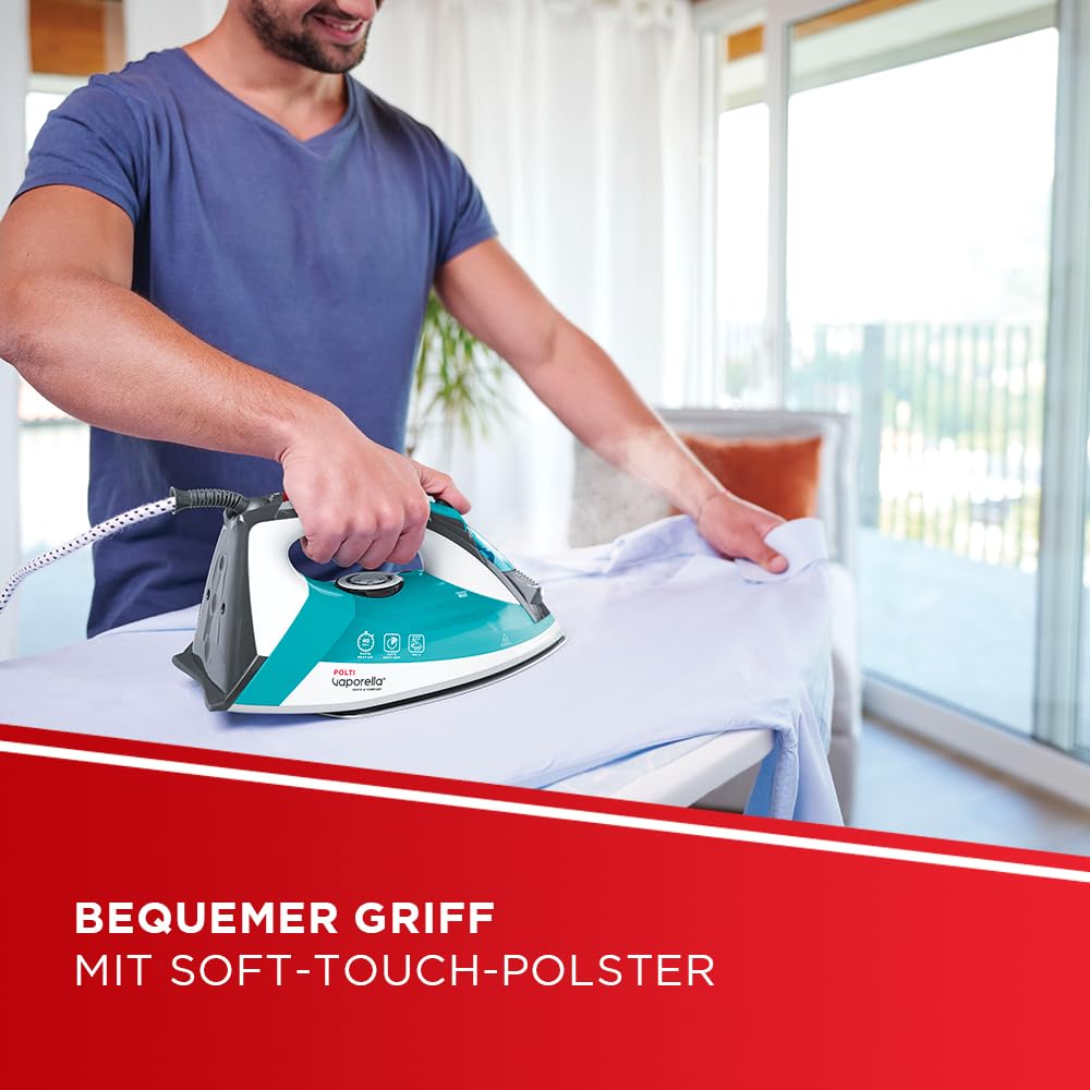 Polti Vaporella Quick&Comfort QC120 Bügeleisen mit Bügelplatte aus Edelstahl, Griff mit Soft-Touch-K