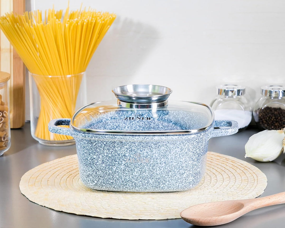 Zilner Topfset - Kochtopf Set 8-teilig - Marmorbeschichtung und Keramikbeschichtung - mit Glasdeckel