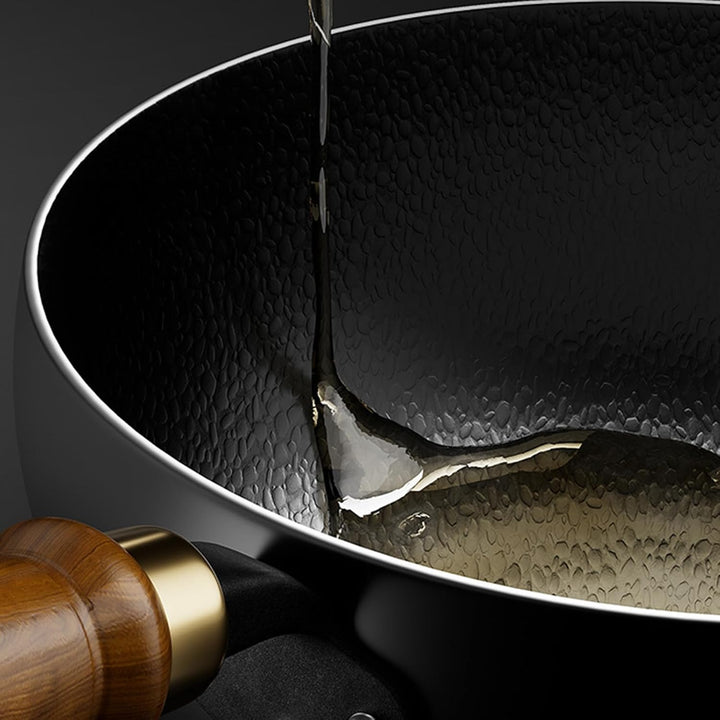 Chinesischer Wok | Eisentopf | Uncoated Hand Forged Big Belly Pot | Antihaft-Wok mit Holzgriff und D