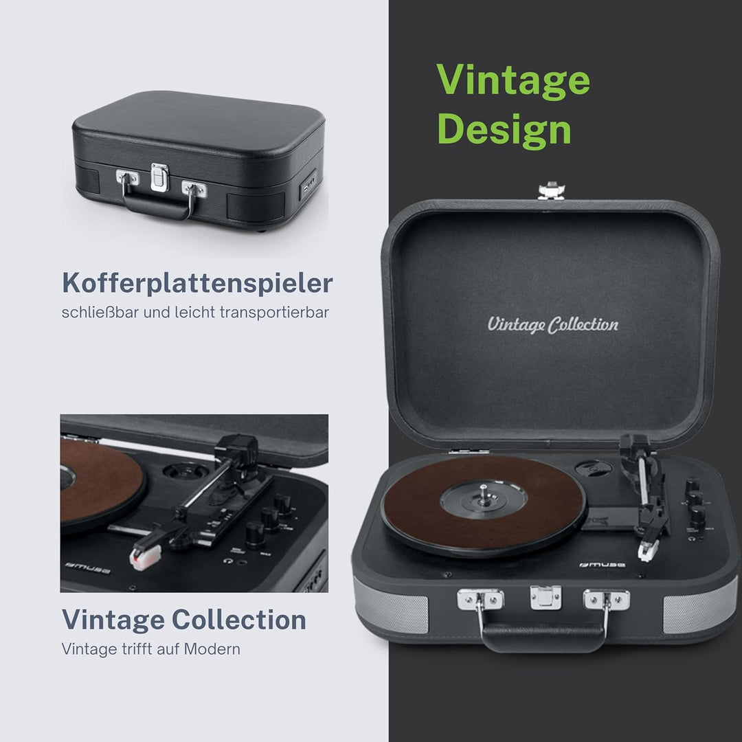 MUSE MT-201 Retro Plattenspieler mit Bluetooth, eingebaute Stereo Lautsprecher und USB (RCA-Ausgang,