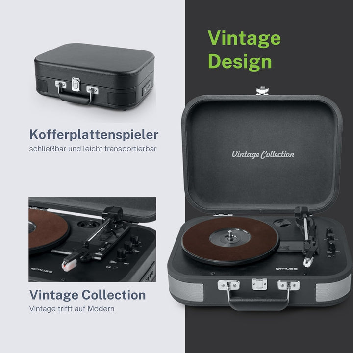 MUSE MT-201 Retro Plattenspieler mit Bluetooth, eingebaute Stereo Lautsprecher und USB (RCA-Ausgang,