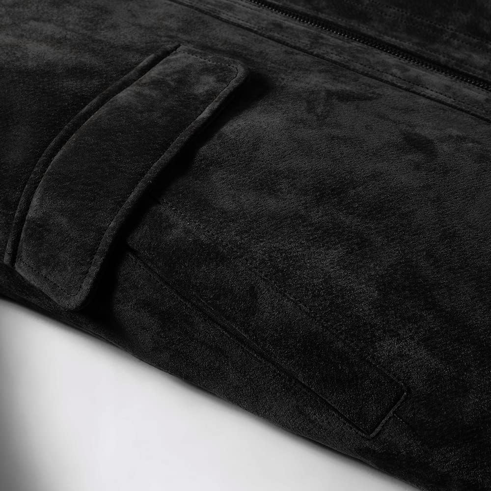 FLAVOR Herren Lederjacke Wildleder Jacke Baumwolle Gefüttert Mit Abnehmbares Kragen Freizeitjacke L