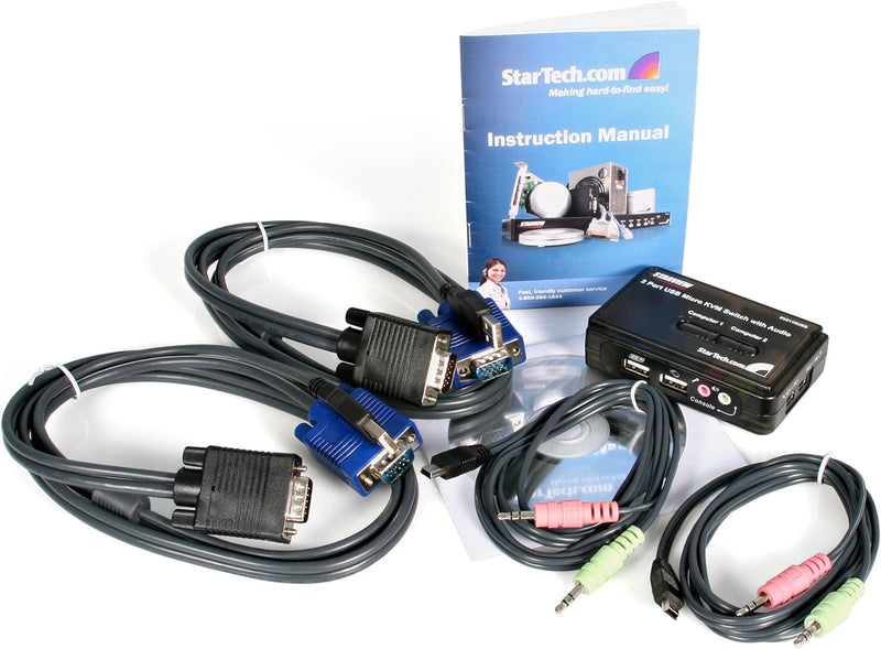 StarTech.com 2 Port USB KVM Switch Kit mit Audio und Kabeln - 2-fach USB VGA Desktop Umschalter inkl