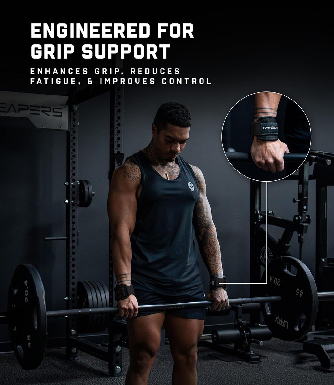 Gymreapers GripLink Gewichthebergurte mit robustem D-Ring und rutschfestem Silikon-Griffperle, gepol