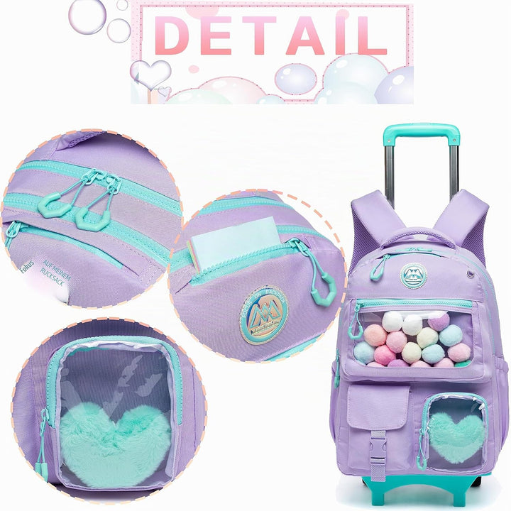 HTgroce Lila Süsser Kinder Trolley Rucksack Schultasche Schulranzen Mädchen schultrolleys Schulrucks