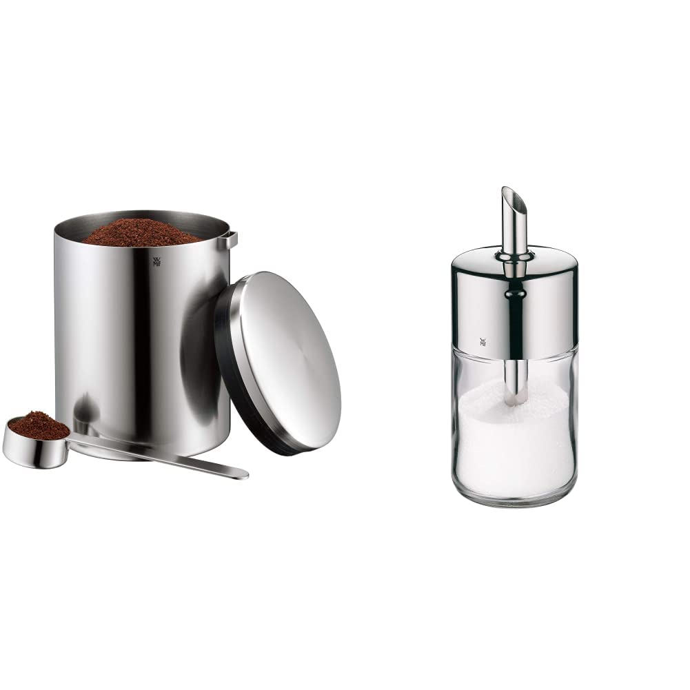 WMF Kult Tee- Kaffeedose für 500g, spülmaschinengeeignet &amp; Barista Zuckerstreuer 240g, Glas, Cromarg