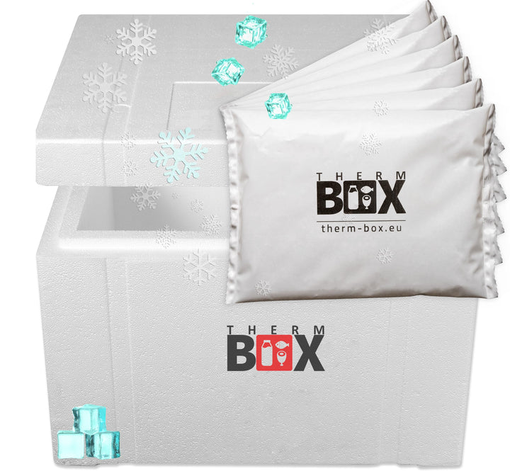THERM BOX Styroporbox 28L bis 61,5L mit Kühlakkus für Kühlbox Verschiedene Grössen Transportbox Ther