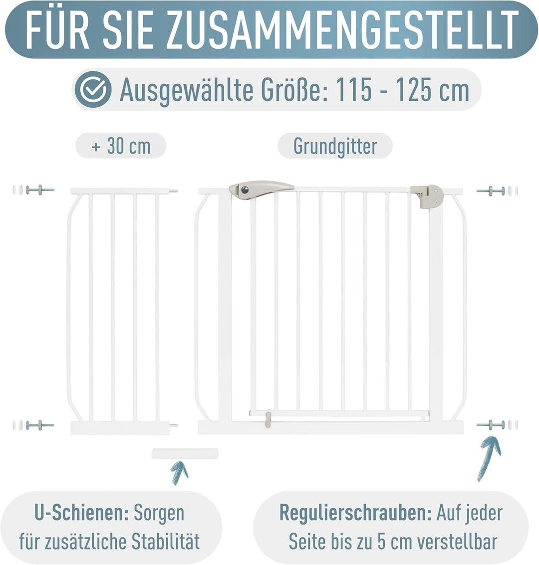 ib style® Berrin ! PREISSIEGER ! Treppengitter 58-175 cm | Ohne Bohren |Auto-Close| 90° Stop | Einha