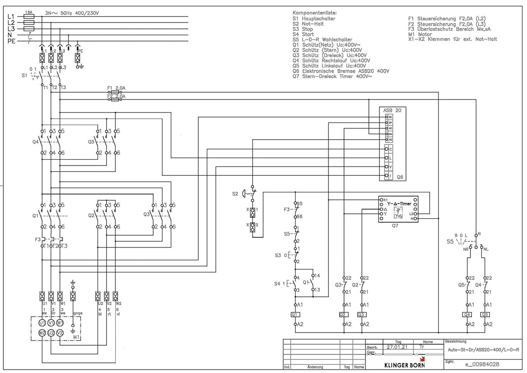 Stern-Dreieck-Starter, automatisch, bis 7,5kW ASB20 Hauptschalter Not-Halt