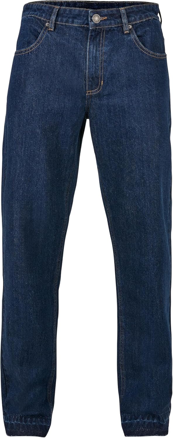 Urban Classics Herren Open Edge Loose Fit Jeans Hose, Mid Indigo Washed