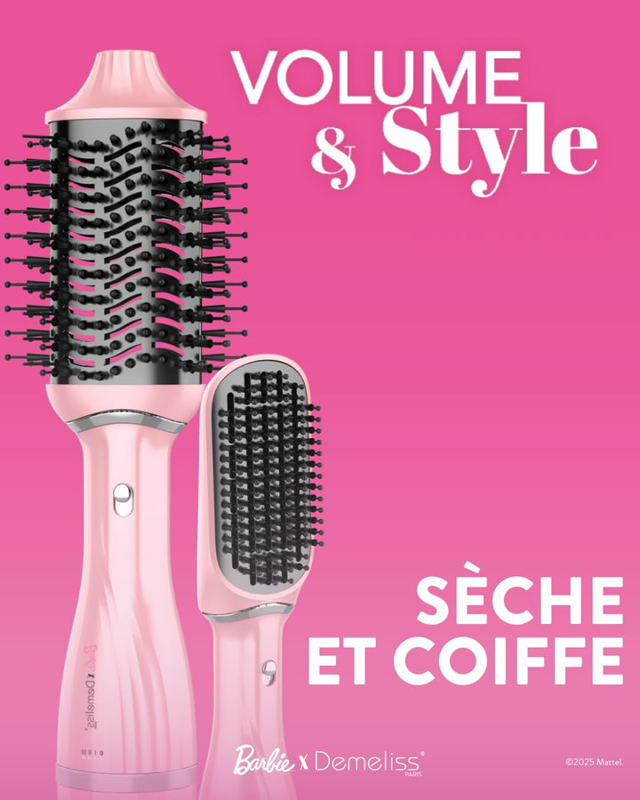 Spazzola Asciugacapelli - Demeliss - Volume &amp; Style - Barbie Edition - 1200 W - 3 Temperature - Rosa