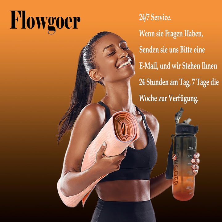 Deutsch Trinkflasche, Trinkflasche 1L mit Strohhalm und motivierender Zeitmarkierung, Tritan BPA fre