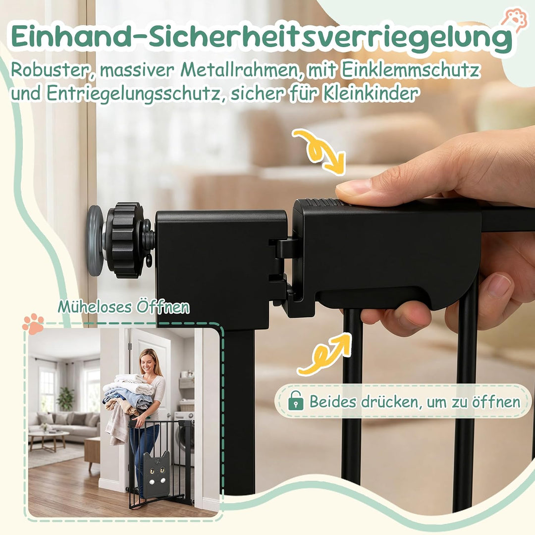 Türschutzgitter mit Katzenklappe ohne Bohre Absperrgitter Treppengitter Klemmgitter Schwarz 75–85cm