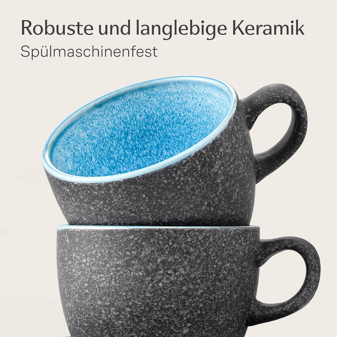Cosumy 4er Set Espressotassen Bunt 90ml Steingut – mit Untertassen – Mokka | Handgefertigt mit reakt