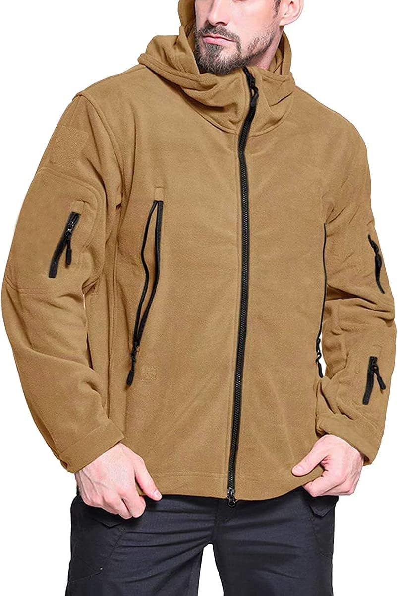 CARWORNIC Herren Taktische Fleecejacke Warme Kapuzen Winterjacke Militär Sportlich Jacke Outdoor Jag