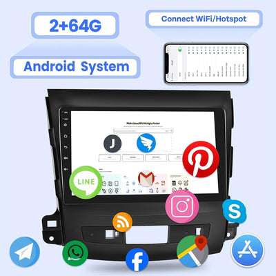 2G+64G Android Autoradio für Mitsubishi Outlander 2008-2015, 9 Zoll Touchscreen, kabelloses Apple Ca