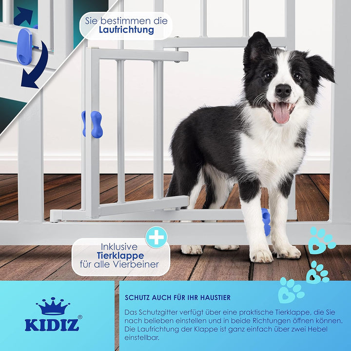 KIDIZ® Türschutzgitter Absperrgitter Treppengitter Kindergitter | mit Türe für Hunde und Katzen, Hau