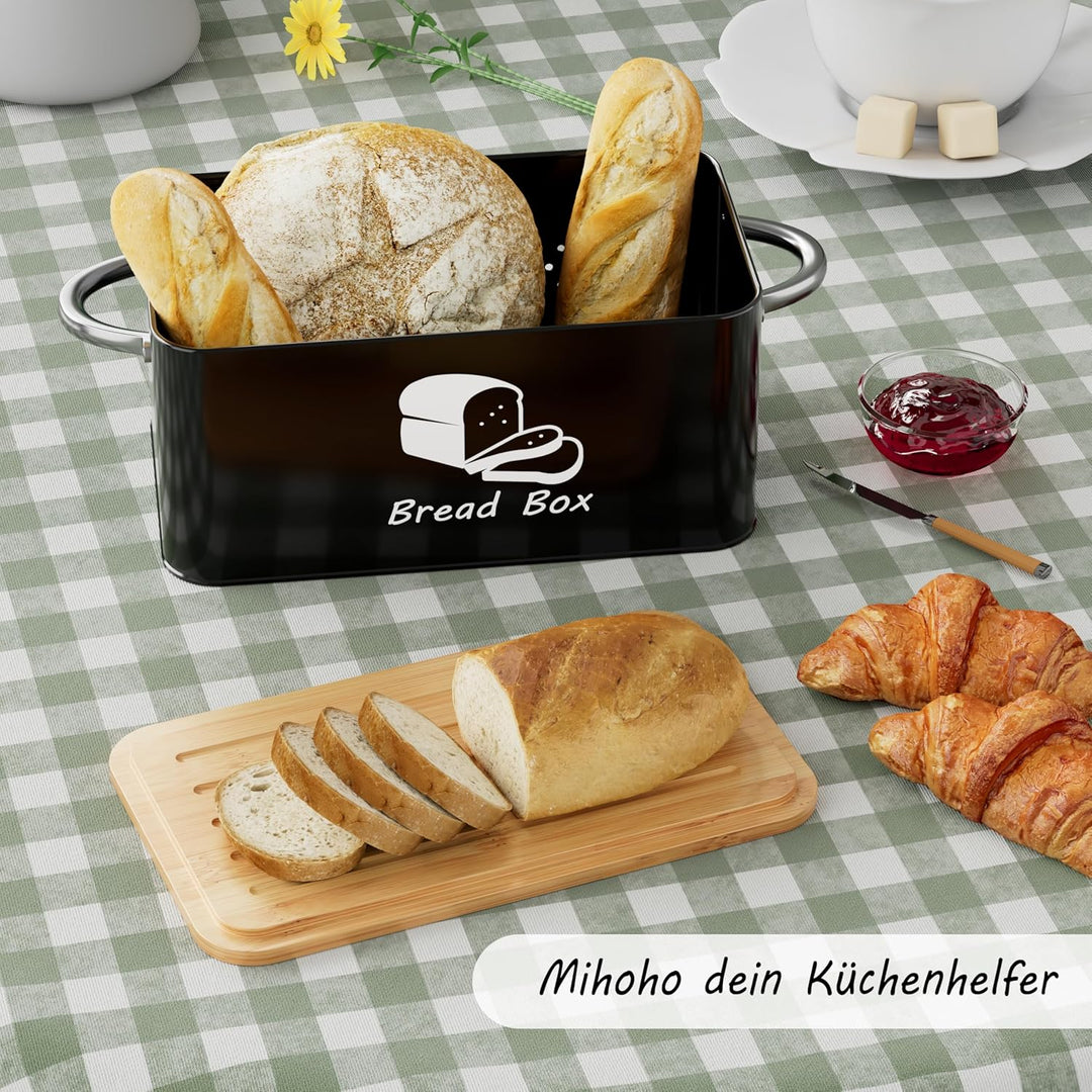 Mihoho Brotkasten aus Metall mit Bambus-Schneidebrettdeckel, Brotaufbewahrungsbehälter, moderner Küc