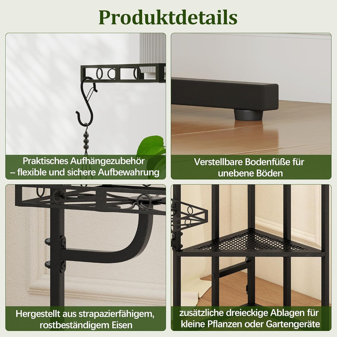 Quikraen 9 Ebenen Blumenständer, Pflanzenständer, 150cm, Metall, Schwarz | L-förmiges Design Pflanze