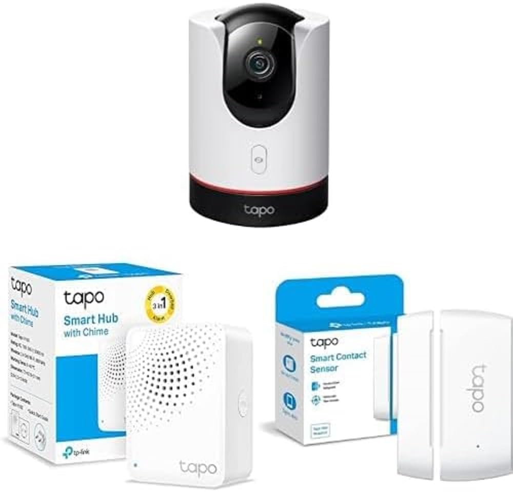 TP-Link Tapo 360° Indoor Überwachungskamera+Kontaktsensor(Tapo C225+Tapo H100+Tapo T110). Kamera dre
