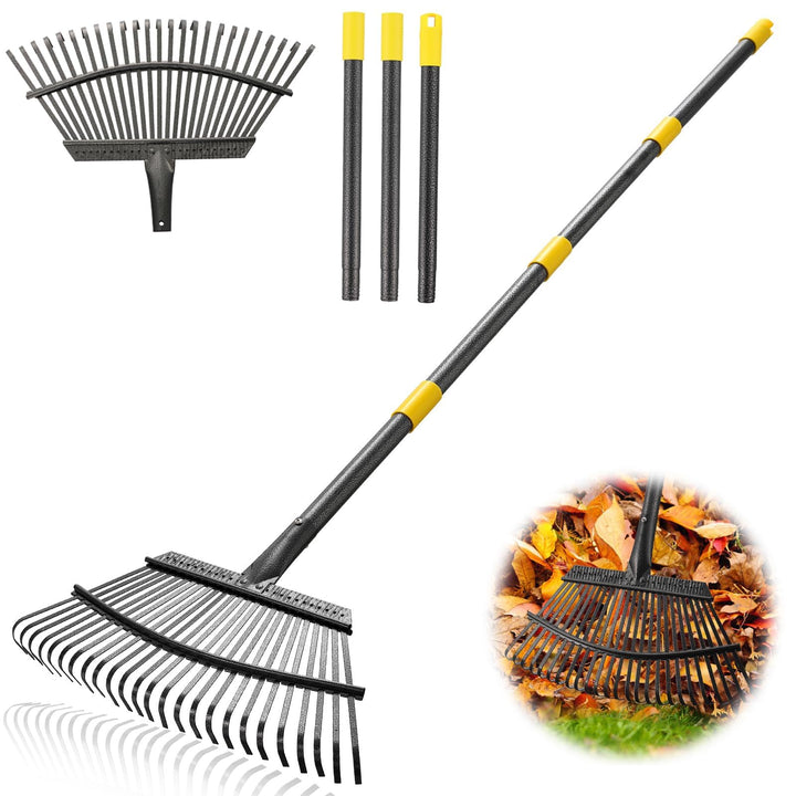 Gartenrechen 25 Zinken, Laubrechen 45 cm breit, Rasenrechen mit ergonomischem Griff 93cm, Stabiler M