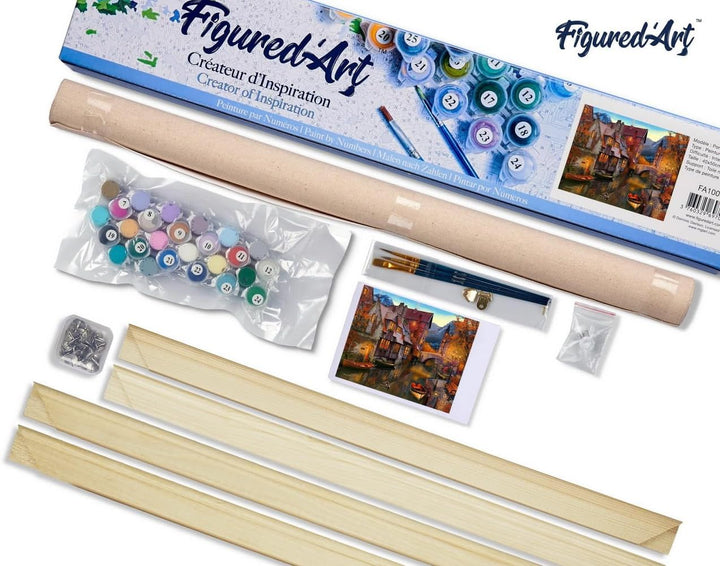 Figured'Art Malen Nach Zahlen Erwachsene Mit Rahmen Kanal im Herbst - Paint by Numbers Basteln DIY B