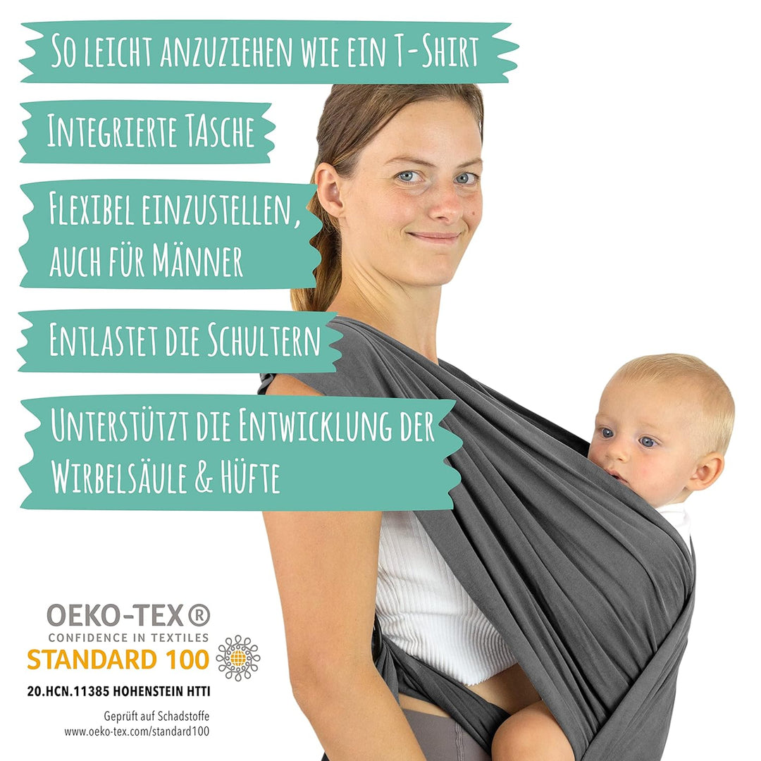 MAMMACITA® Tragetuch Baby ohne Binden, elastisches Tragetuch leichtes Anziehen, Babytrage Neugeboren