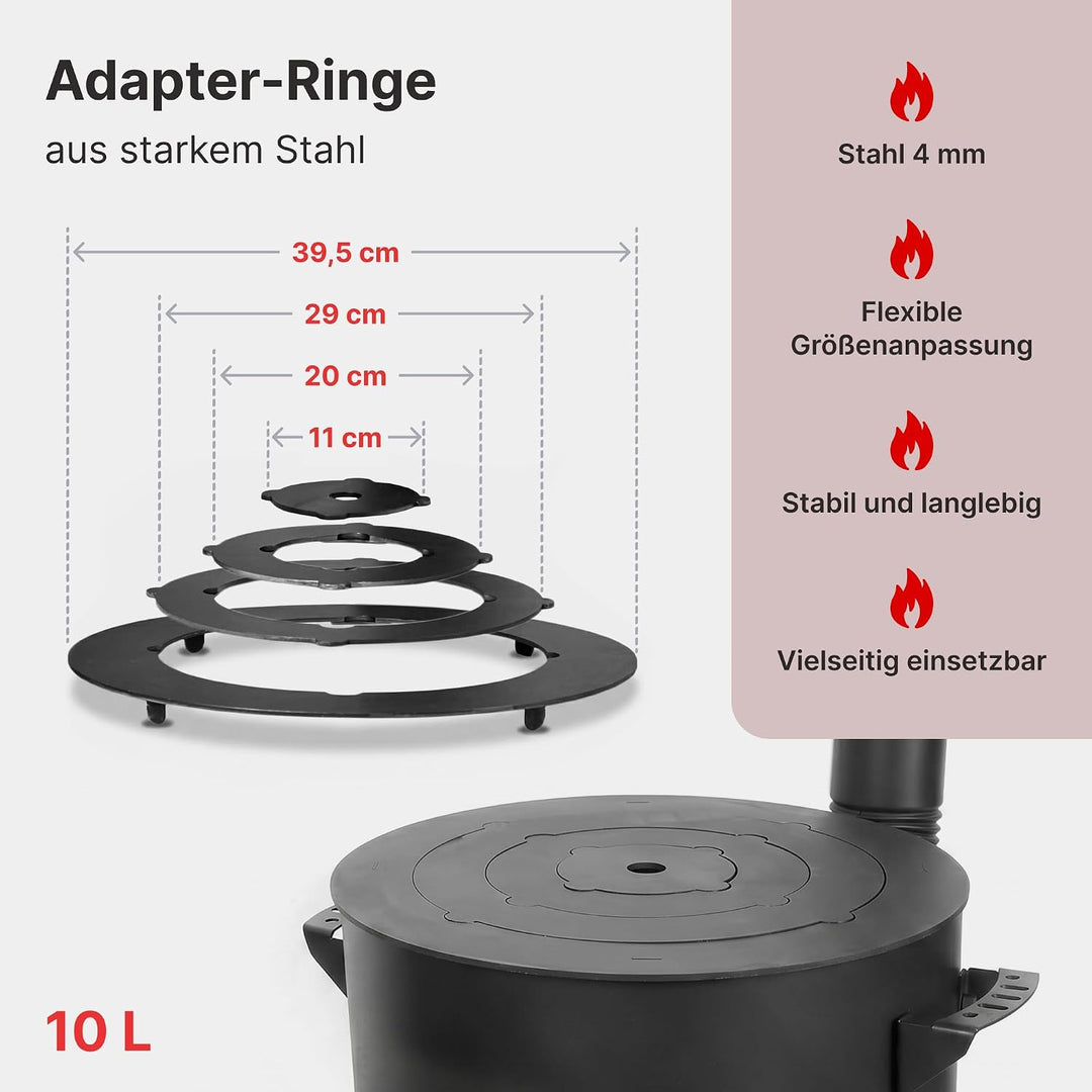 Ø36cm Uchag 2mm Stahl mit Abzugsrohr Utschak-Ofen Adapter-Ringe Utschag Feldküche Feuerstelle Campin