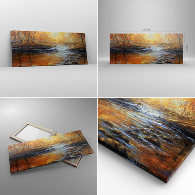 Wandbilder Dekoration Wohnzimmer Bach Park Baum Panorama Bilder auf Leinwand 120x50cm Leinwandbild m