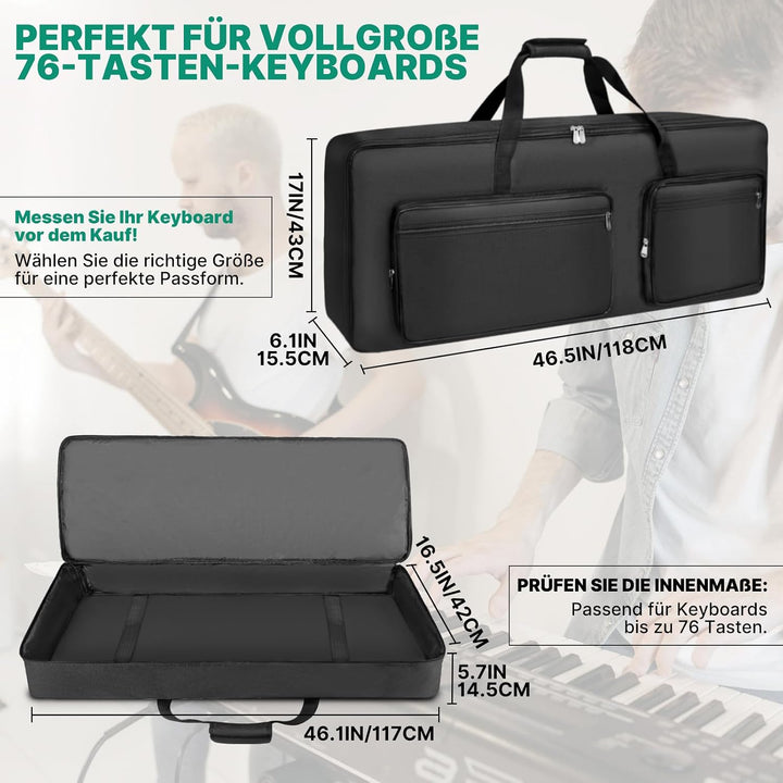 SUNDOY 76-Tasten Keyboard Tasche, Gig Bag mit 8 mm Polsterung Für 73/76-Tasten-Klavier, Für 73/76-Ta